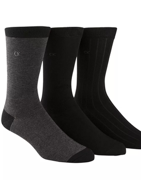 Calvin Klein/凯文克莱男袜子中筒黑色柔软商务舒适耐磨3双正品