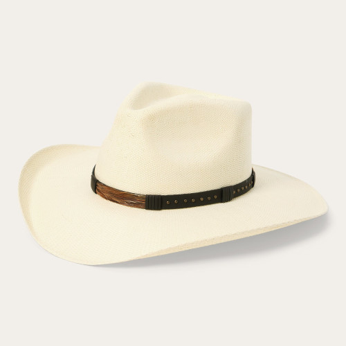 stetson西部牛仔草帽男女同款夏季遮阳帽吸汗透气 铆钉羽毛装饰