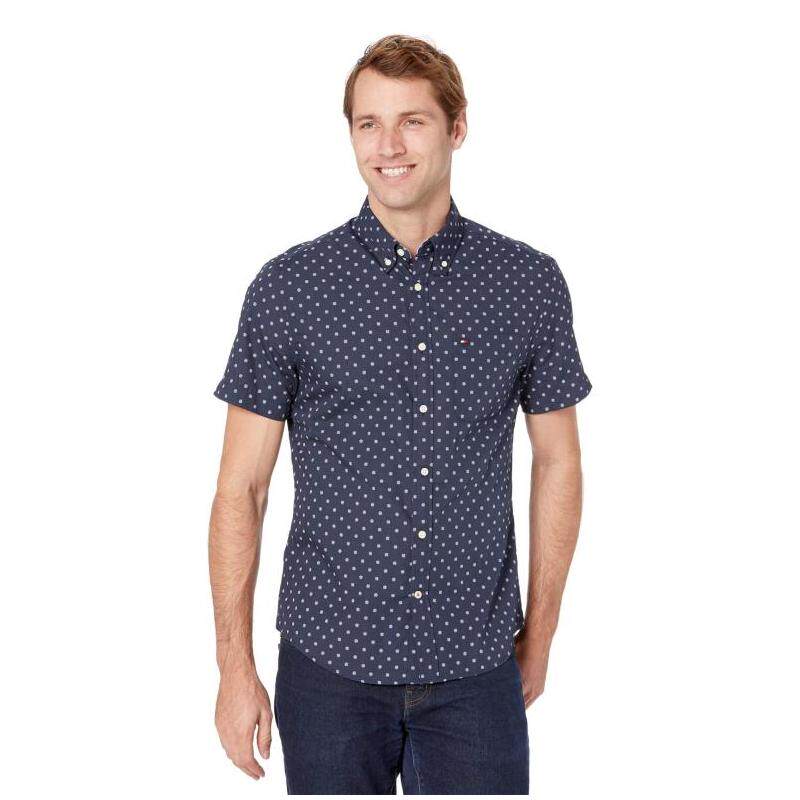 tommy hilfiger/汤米男衬衫短袖夏季波点深色扣领纯棉正品9467072