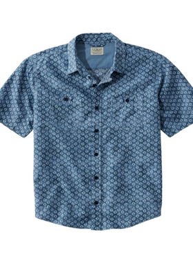 L.L.Bean/宾恩男士衬衫短袖亚麻系扣印花翻领时尚正品TA519593