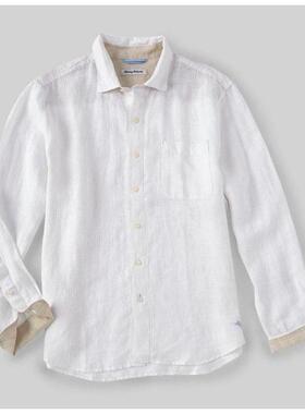 Tommy Bahama男衬衫长袖方领印花亚麻休闲透气春夏正品20105684