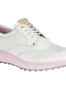 Ecco/爱步女休闲鞋白色高尔夫球鞋皮质雕花系带樱花粉正品885389