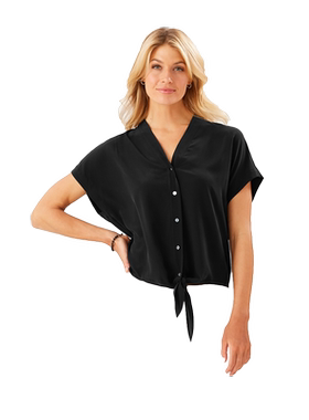 Tommy Bahama女衬衫短袖V领系扣真丝通勤舒适透气正品SW320832