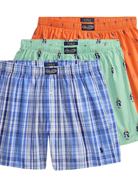拉夫劳伦/POLO RALPH LAUREN男士内裤3条装平角内裤四角短裤纯棉