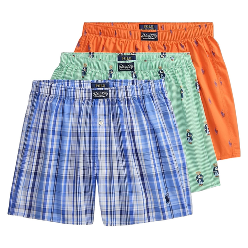 拉夫劳伦/POLO RALPH LAUREN男士内裤3条装平角内裤四角短裤纯棉