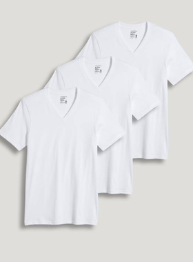 jockey男短袖T恤3件装打底衫V领白色净版修身春夏正品1194081