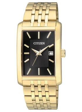 西铁城男手表Citizen石英金色不锈钢带礼物38mm方形表BH1673-50E