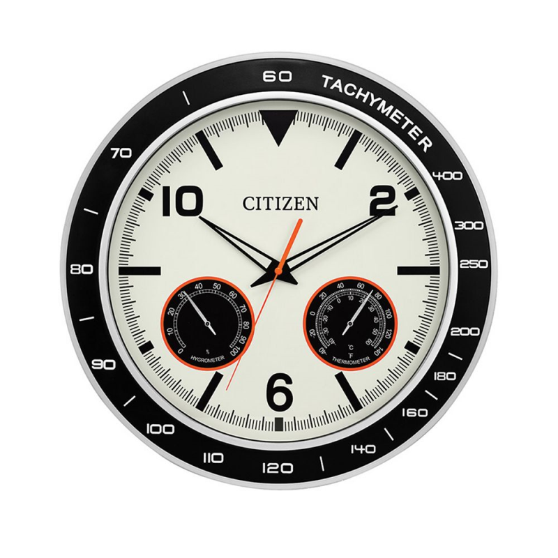 Citizen/西铁城18寸钟表时钟挂钟双色时尚温度湿度计防水发光6343