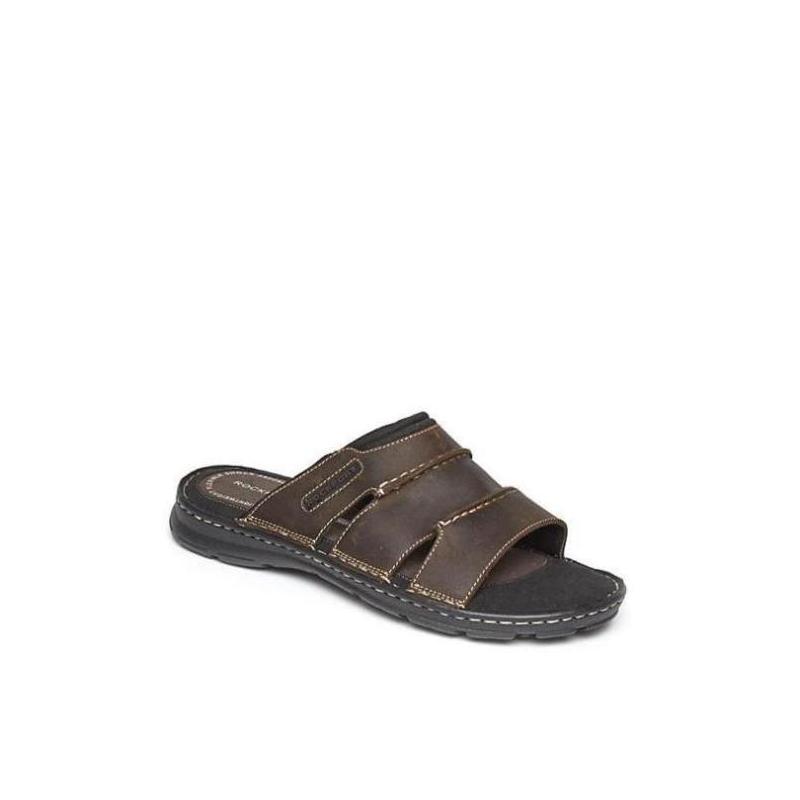 Rockport/乐步男拖鞋夏季一字拖宽背带深棕色柔软正品543019