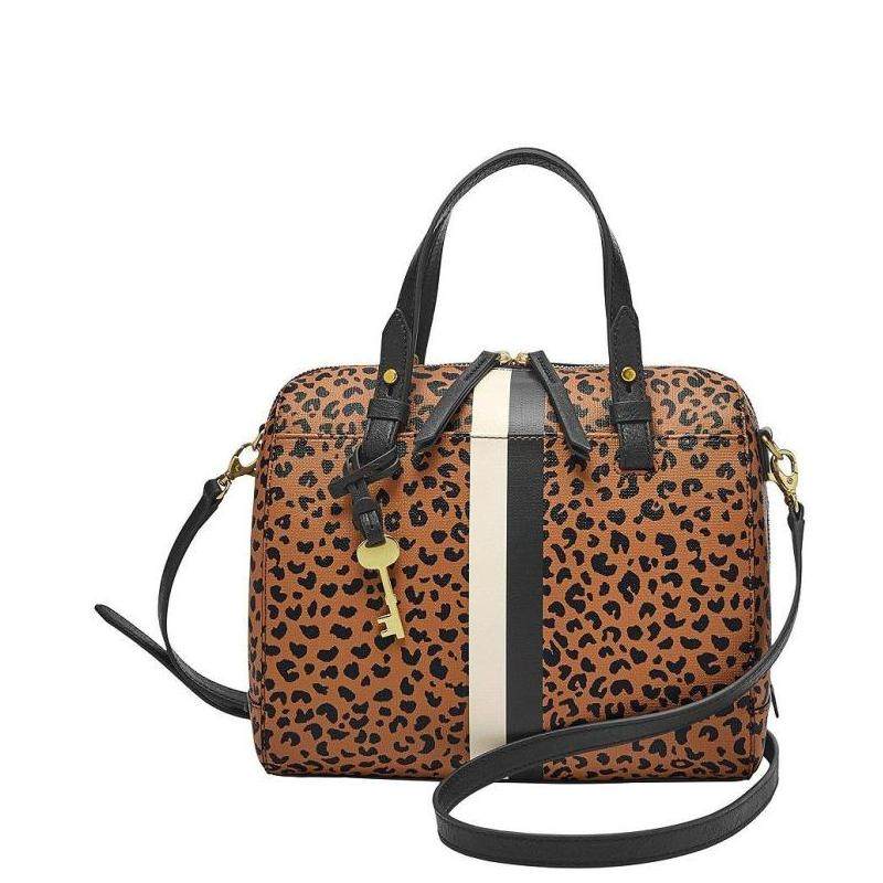 Fossil/化石女包小号波士顿包手提斜挎豹纹休闲正品20065018