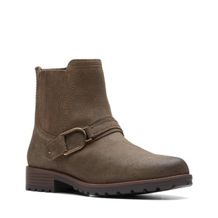 clarks其乐女靴子圆头鞋粗跟春秋平头带扣户外防滑舒适9896163