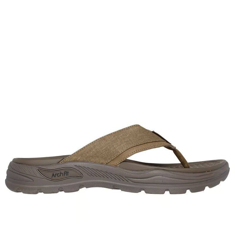 Skechers/斯凯奇男鞋人字拖凉拖鞋夹趾帆布面户外防滑沙滩鞋夏季