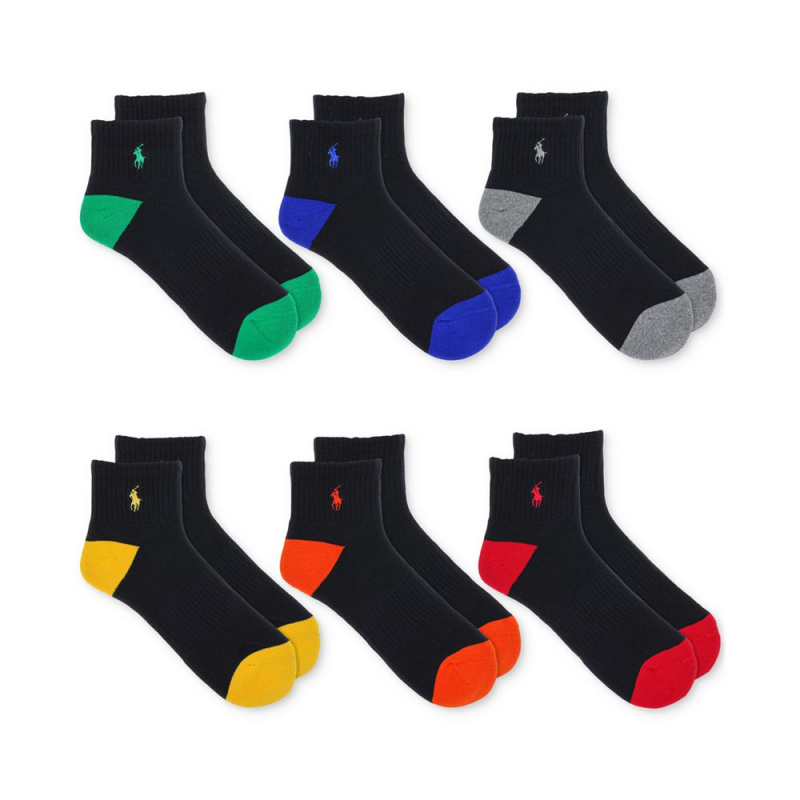 POLO RALPH LAUREN男士袜子6双撞色吸汗矮腰舒适百搭柔软时尚运动