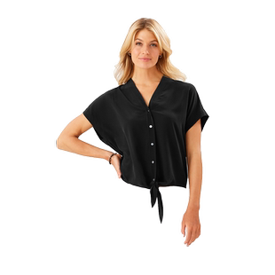 Tommy Bahama女衬衫短袖V领系扣真丝通勤舒适透气正品SW320832