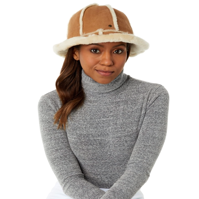 UGG女士帽子羊毛帽防水羊皮渔夫帽盆帽冬季保暖防寒毛绒内里加厚