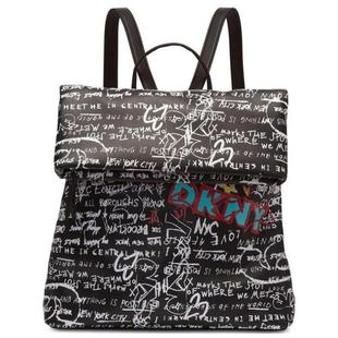 DKNY/唐可娜儿女包双肩背包中号翻盖时尚报纸印花PU正品7115406