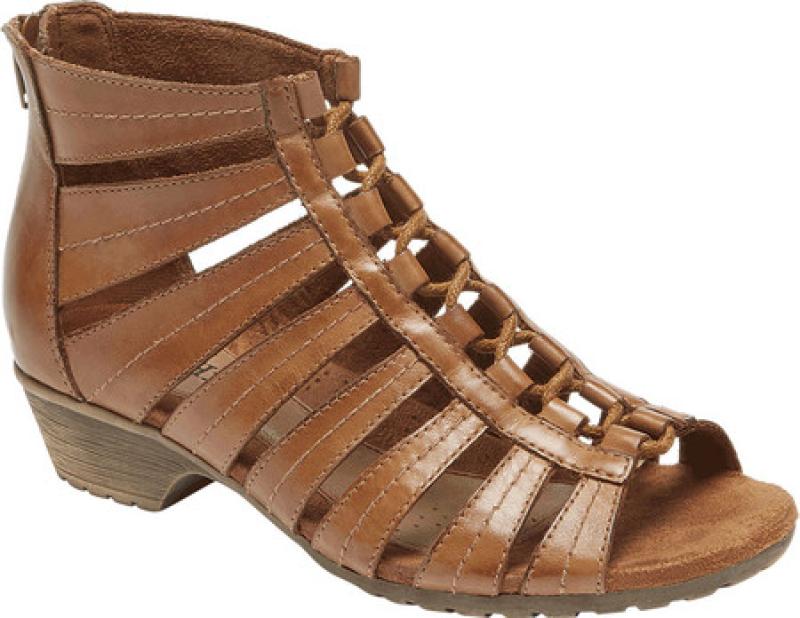 Rockport/乐步女凉鞋真皮罗马鞋露趾中跟粗跟正品768214