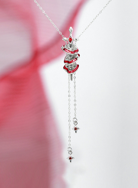 原创宝剑切片苹果项链纯银S925小众个性暗黑甜酷潮流可抽拉链银饰