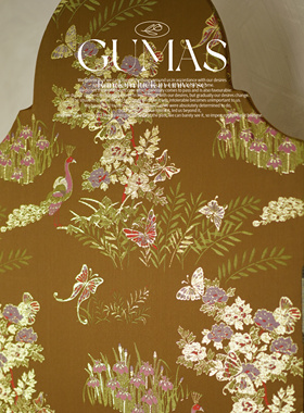 GUMAS原创设计法式中国风折屏复古姜黄色布艺中古风流苏实木屏风