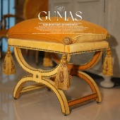 GUMAS家居法式 饰凳定制梳妆凳 复古鹅黄色丝绒脚凳大流苏化妆凳装