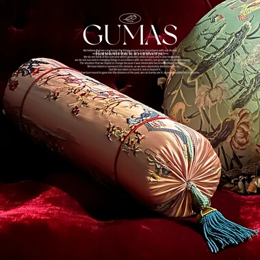 GUMAS高级定制新中式国风刺绣真丝抱枕靠垫客厅卧室沙发抱枕靠垫