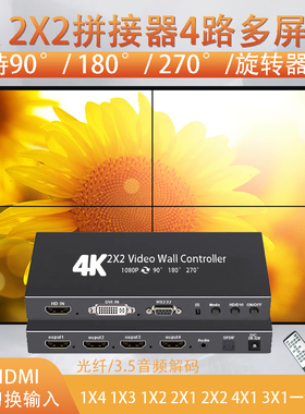 HDMI拼接器2X2电视拼接处理器90竖屏180翻转旋转多屏宝4K连锁店屏