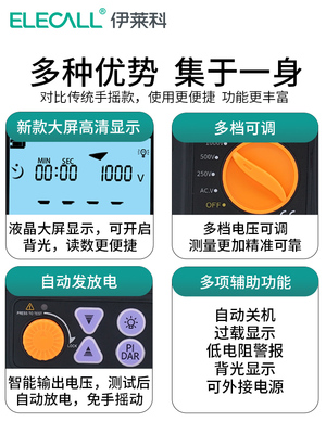 绝缘电阻兆欧表500V测试仪数字摇表1000V高精度电工高阻计接地表