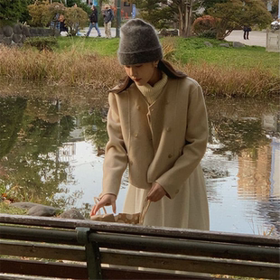 韩版女款圆领小个子短款休闲年轻款春秋毛呢外套高级感百搭时尚