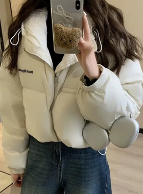 超短款羽绒服韩系小众潮酷RR字母时尚保暖白鸭羽绒上衣女保暖外套