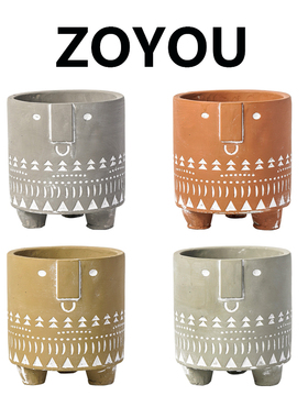 多肉花盆欧式个性简约ins风抽象人物人脸植物花盆水泥花盆带底孔