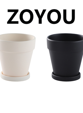 米白色黑色简约陶土花盆客厅阳台庭院家用大号绿植落地陶瓷套盆