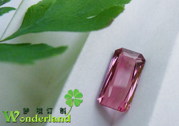 天然精品粉红色碧玺电气石彩色宝石长方形戒指环面吊坠项链裸石