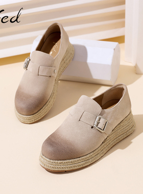 fed复古勃肯鞋春季新款女鞋坡跟单鞋一脚蹬乐福鞋女鞋D1128-ZF250