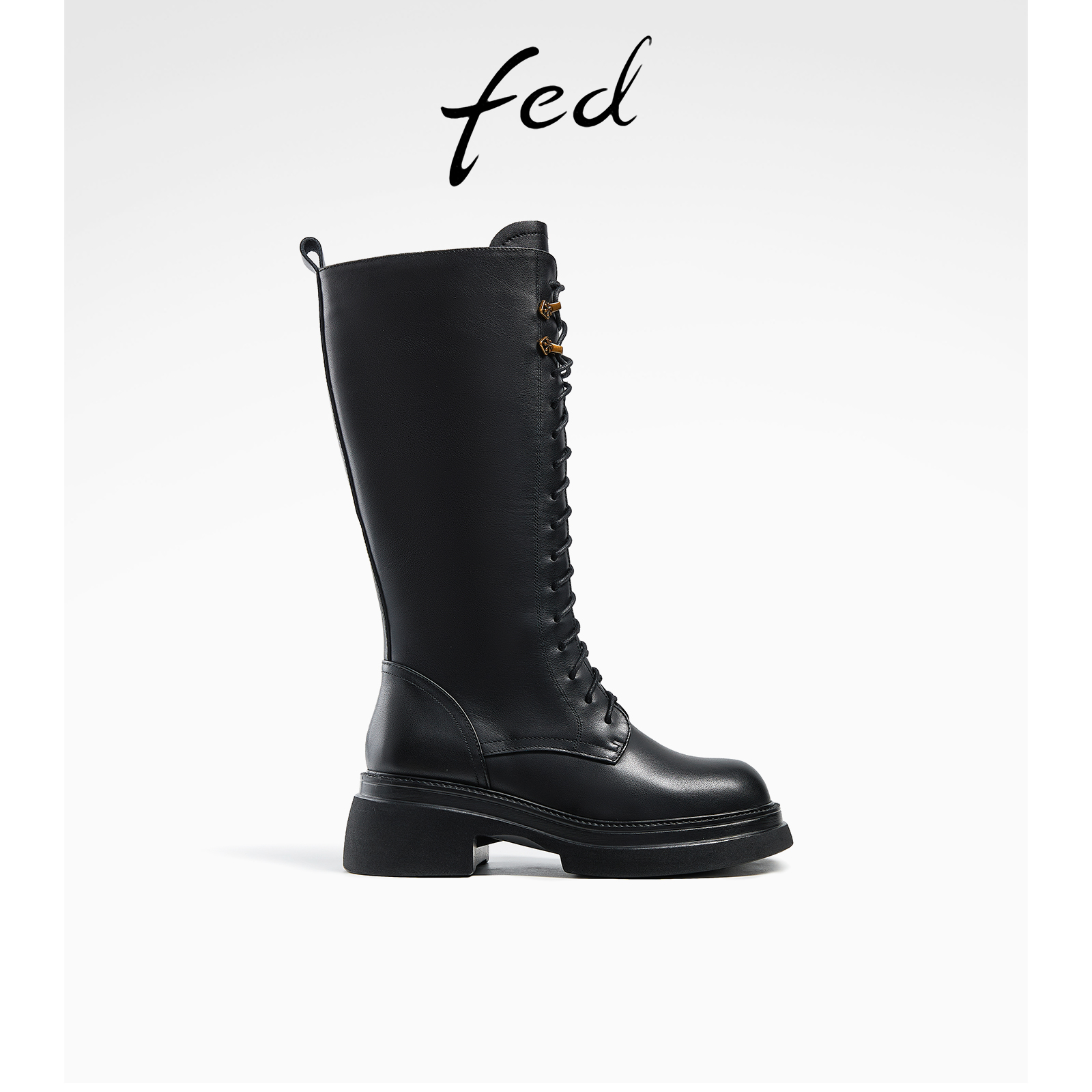 fed粗跟骑士靴冬季新款靴子厚底长筒靴真皮时装靴女款R1004-ZF911