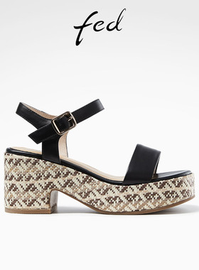 fde粗跟凉鞋女夏季新款女鞋气质法式一字带厚底凉鞋女R0509-ZF062