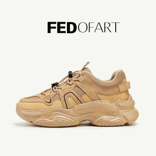 fed秋冬季加绒松糕厚底复古运动休闲鞋女户外工装机能老爹鞋女鞋
