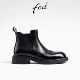 fed头层牛皮秋冬女鞋 粗跟厚底靴子女短靴布洛克时装 靴切尔西靴女