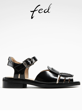 fed编织罗马凉鞋夏季新款女鞋粗跟休闲皮凉鞋猪笼鞋女D0401-YA937