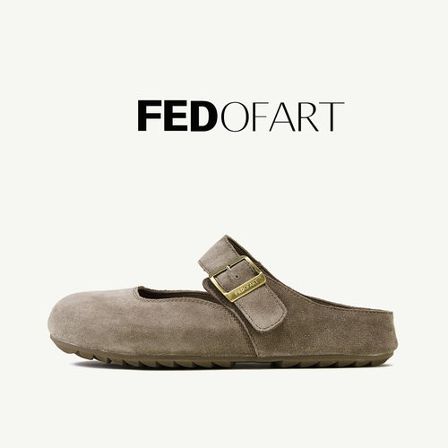 FED【剖层绒面牛皮】春夏厚底平底包头玛丽珍勃肯鞋穆勒半拖鞋女