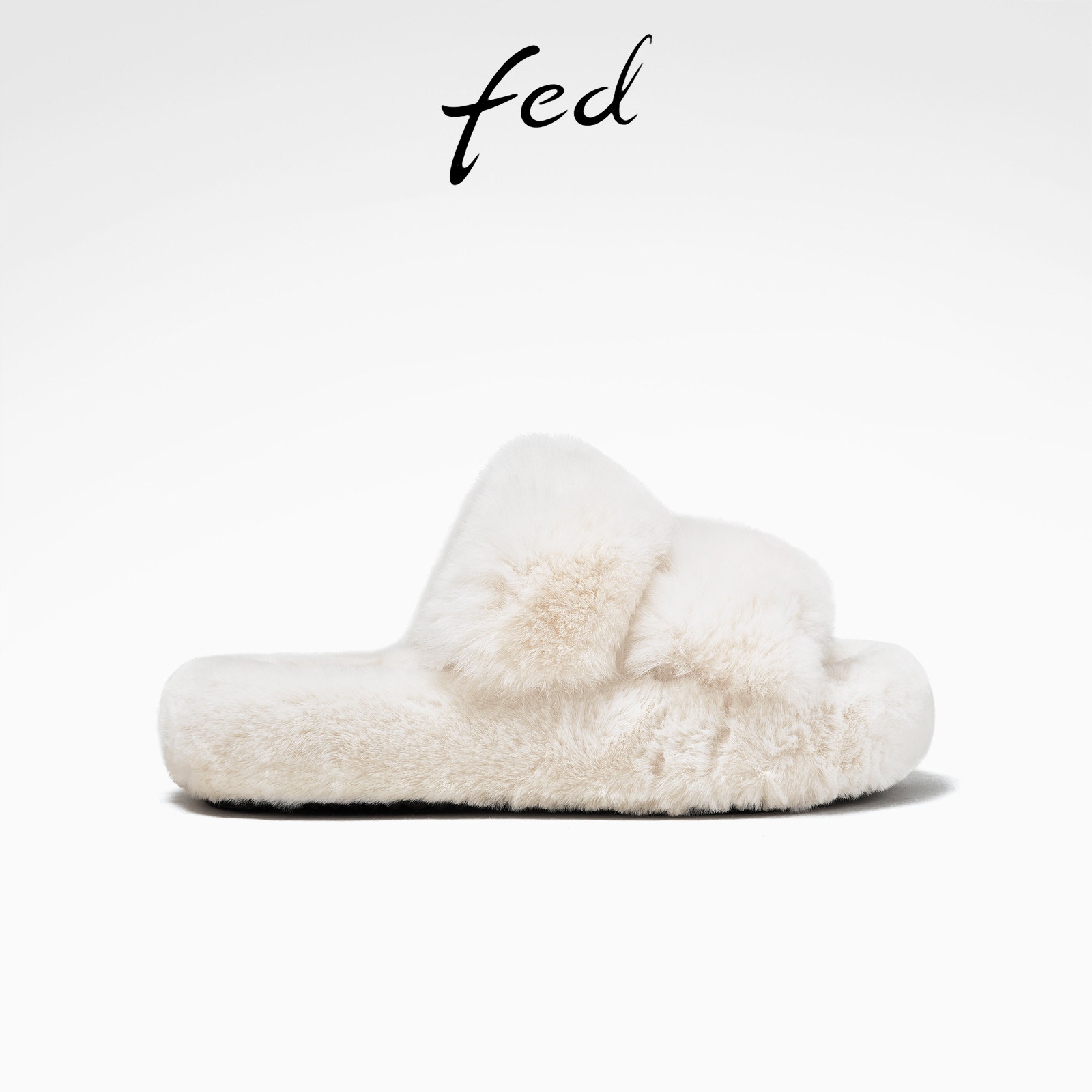 fed兔毛毛女鞋秋冬保暖厚底休闲一字毛绒拖鞋女外穿家居棉拖鞋女,女鞋,毛毛鞋,淘宝优惠券,粉丝福利购,淘宝优惠卷