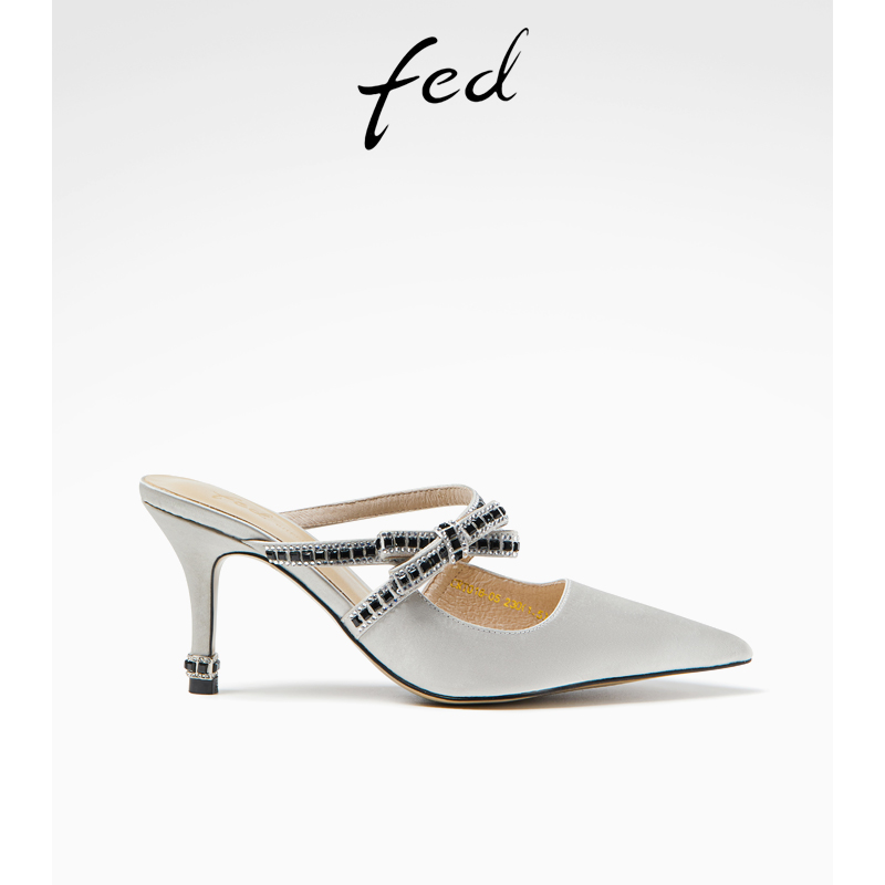 fed尖头高跟鞋夏季新款女鞋时尚蝴蝶结水钻高跟凉鞋R0512-ZFB016