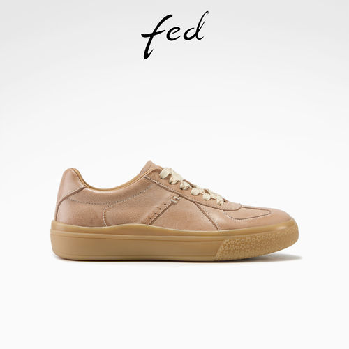 fed蜡感羊皮秋季新款女鞋时尚休闲鞋女百搭通勤运动板鞋德训鞋女