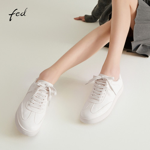 fed简约休闲鞋春季新款女鞋真皮板鞋黄色厚底运动鞋女S0218-ZC738