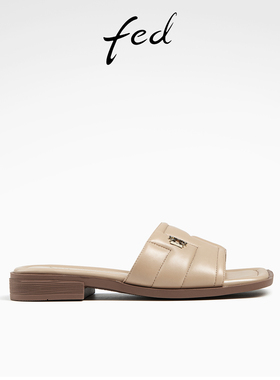 fed一字拖鞋外穿女夏季新款女鞋羊皮法式凉拖鞋女款D0401-ZCA512