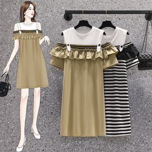 PS42532# 大码女装夏季新款时尚减龄休闲条纹连衣裙 服装批发女装直播货源