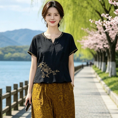 香云纱短袖t恤上衣女夏真丝上衣