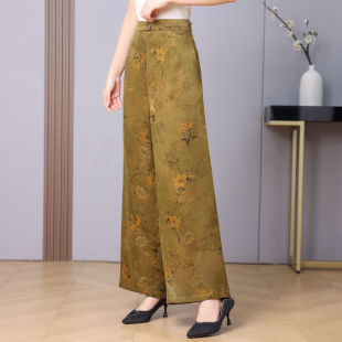真丝香云纱花萝裤子女款夏2025时尚阔腿裤长裤妈妈纯桑蚕丝休闲裤