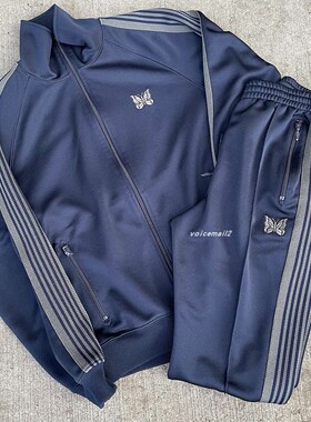 Needles track蝴蝶藏青色小众复古织带休闲运动立领夹克长裤套装