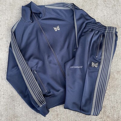 Needles track蝴蝶藏青色小众复古织带休闲运动立领夹克长裤套装