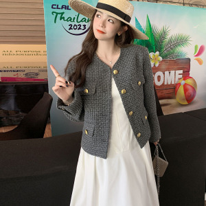 灰色高级感流苏小香风外套女2025秋季法式气质名媛短款粗花呢上衣图片